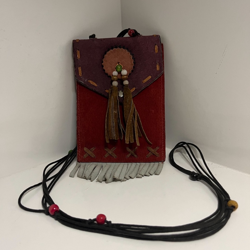 Yik Fung Suede Leather Native American Style Clutch With Fringe